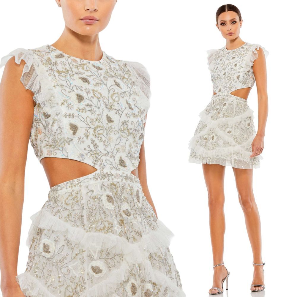 Mac Duggal White and Gold Mini Dress